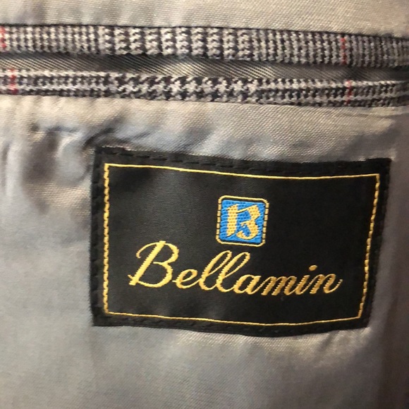 Bellamin sport coat Men's 40R houndstooth plaid gray red wool blazer suit coat - Picture 12 of 14